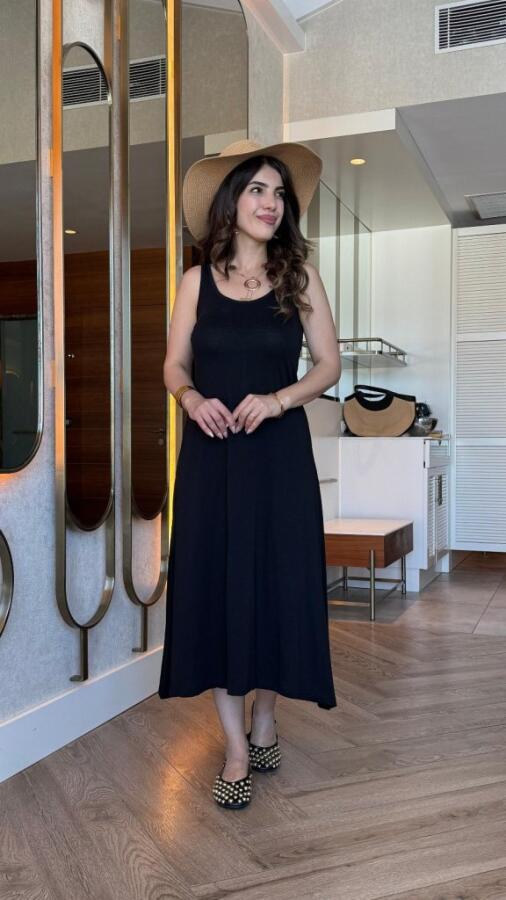 Kadın Askılı Yuvarlak Yakalı Viskon Elbise - 5