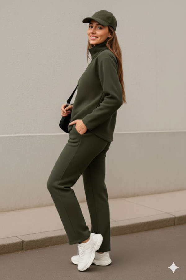 Kadın Balıkçı Yaka Fermuar Detay Polar Sweat Ve Pantolon Ikili Takım - 2
