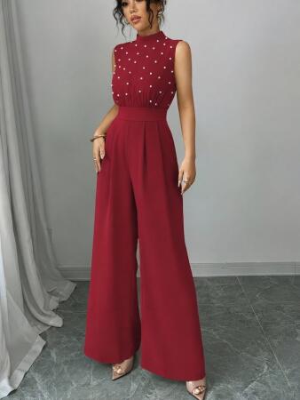 Kadın Balıkçı Yaka Kolsuz Incili Beli Kuşaklı Uzun Janjan Tulum - ANGELINO BuyukBedeniz