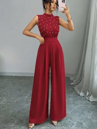 Kadın Balıkçı Yaka Kolsuz Incili Beli Kuşaklı Uzun Janjan Tulum - ANGELINO BuyukBedeniz (1)