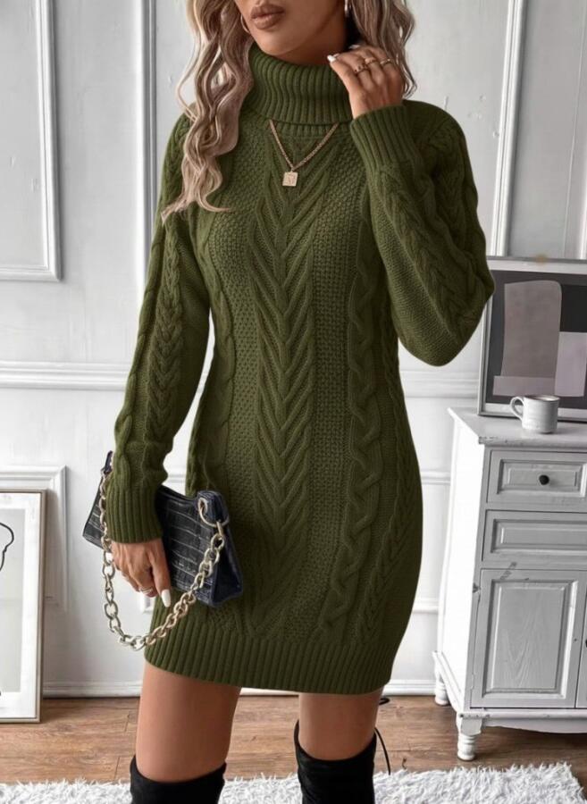 Kadın Balıkçı Yaka Mini Triko Elbise - 1