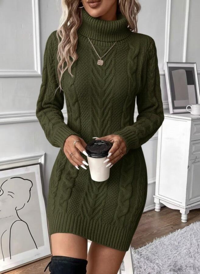 Kadın Balıkçı Yaka Mini Triko Elbise - 2