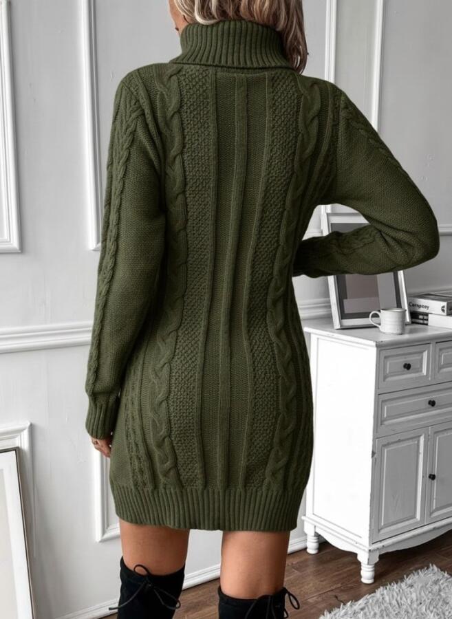 Kadın Balıkçı Yaka Mini Triko Elbise - 4