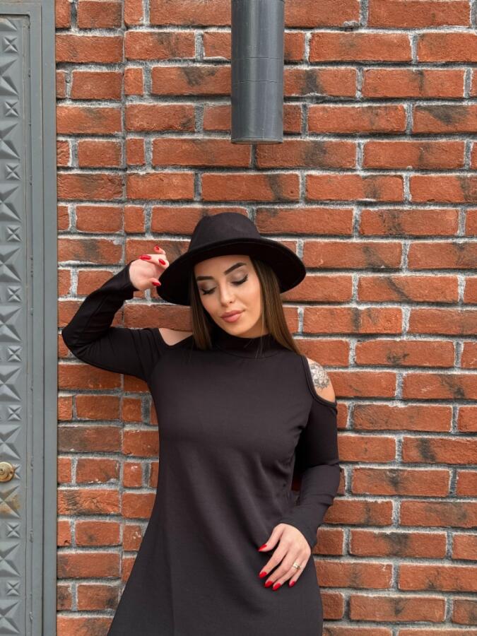 Kadın Balıkçı Yaka Omuzlardan Açık Uzun Kollu Janjan Krep Elbise - 7