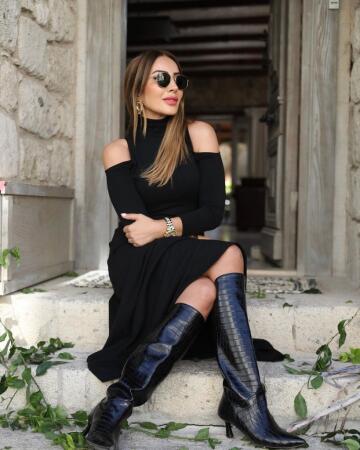 Kadın Balıkçı Yaka Omuzlardan Açık Uzun Kollu Janjan Krep Elbise - ANGELINO BuyukBedeniz (1)