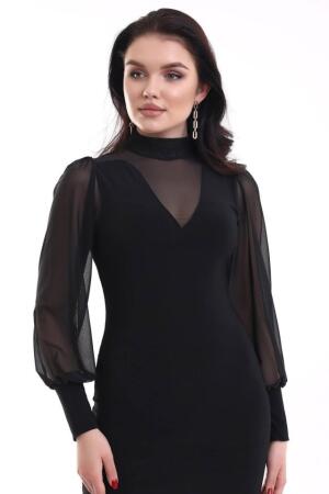 Kadın Balıkçı Yaka Transparan Detay Fırsat ürün Sandy Kumaş Mini Elbise - 8