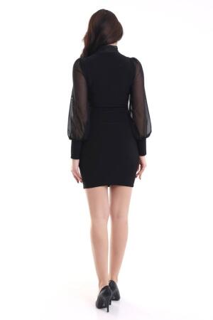 Kadın Balıkçı Yaka Transparan Detay Fırsat ürün Sandy Kumaş Mini Elbise - 9