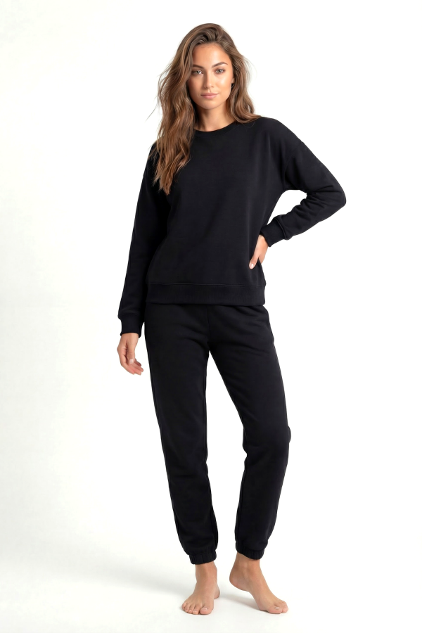 Kadın Basic Sweatshirt Eşofman Takımı – Siyah - 1