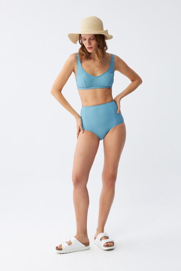 Angelino Kadın Basic Turkuaz Pedli Yüksek Bel Bikini Takımı - 3
