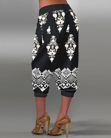 Kadın Beli Lastikli Etnik Desenli Kapri Süprem Pantolon - ANGELINO BuyukBedeniz (1)