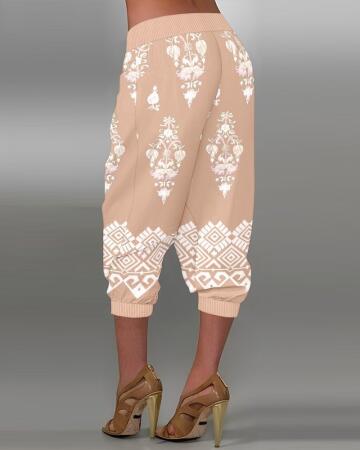 Kadın Beli Lastikli Etnik Desenli Kapri Süprem Pantolon - ANGELINO BuyukBedeniz (1)