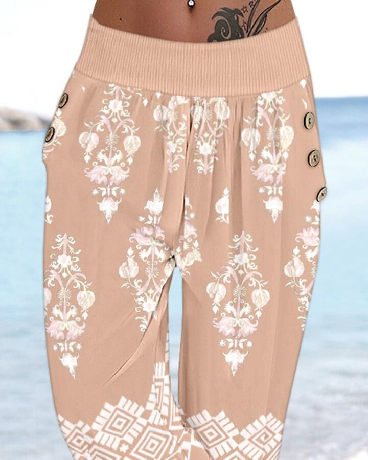 Kadın Beli Lastikli Etnik Desenli Kapri Süprem Pantolon - 3