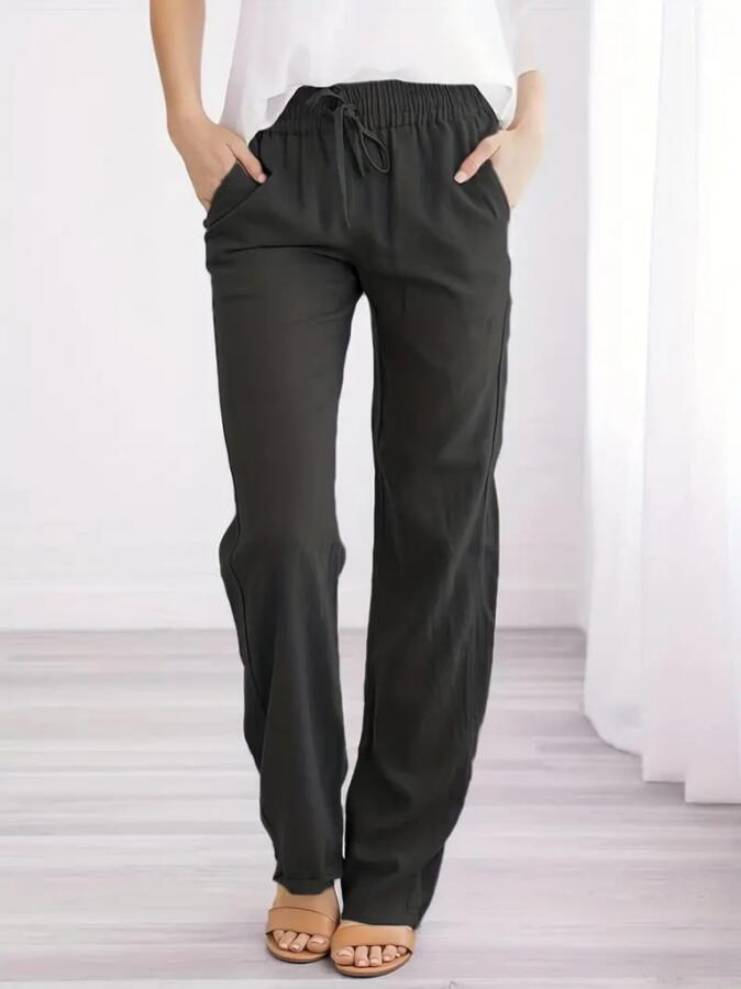 Kadın Beli Lastikli Keten Pantolon - 3
