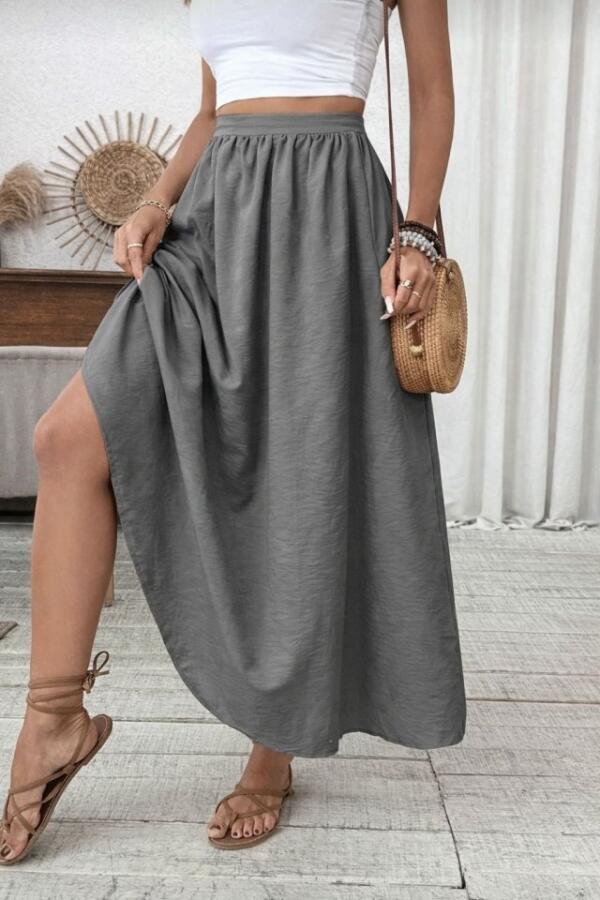 Kadın Beli Lastikli Paraşüt Kumaş Etek - 1