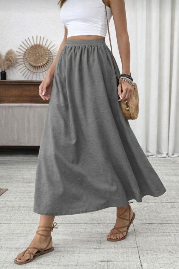 Kadın Beli Lastikli Paraşüt Kumaş Etek - 2
