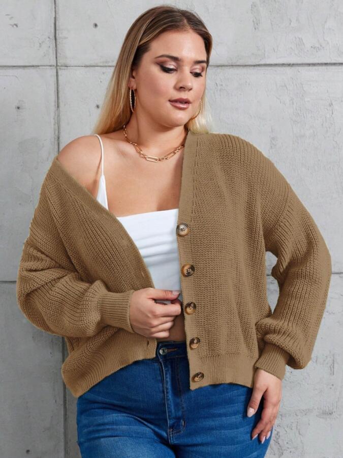 Kadın Beş Düğme Büyük Beden Triko Hırka - 3