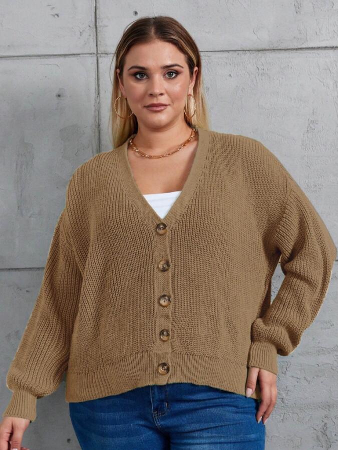 Kadın Beş Düğme Büyük Beden Triko Hırka - 4