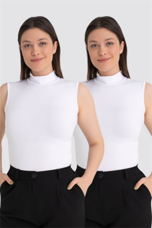 Kadın Beyaz Balıkçı Yaka 2'li Kolsuz Body - 1