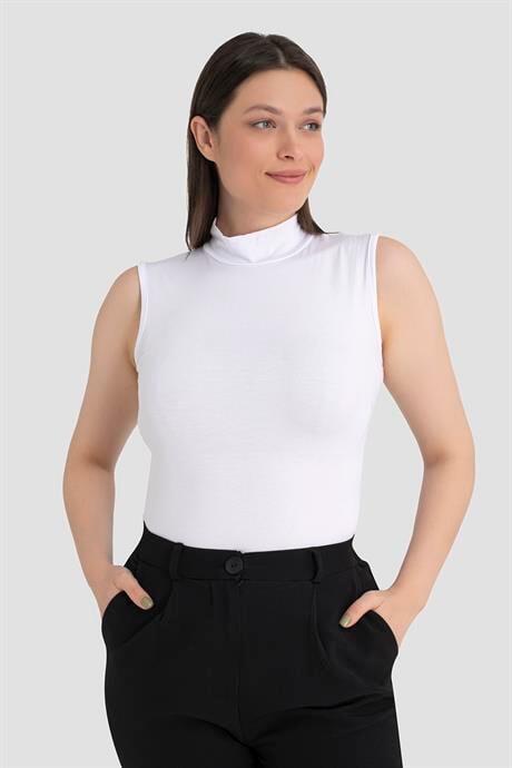 Kadın Beyaz Balıkçı Yaka 2'li Kolsuz Body - 4