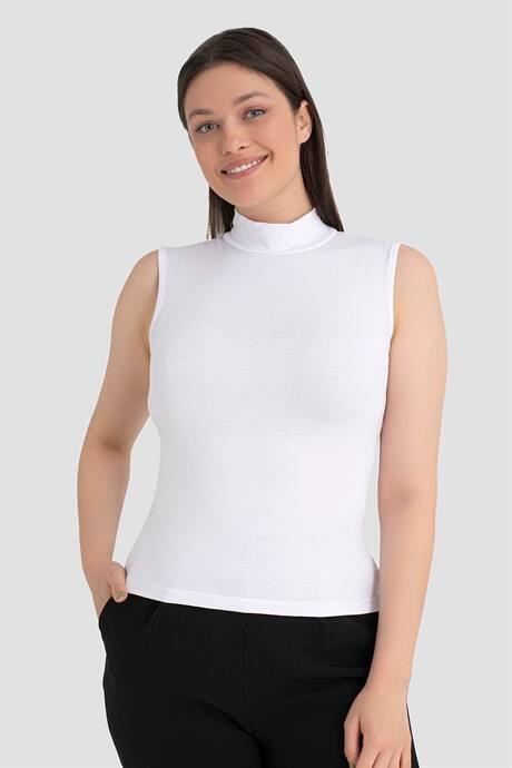 Kadın Beyaz Balıkçı Yaka Kolsuz Body 3'lü Paket - 5
