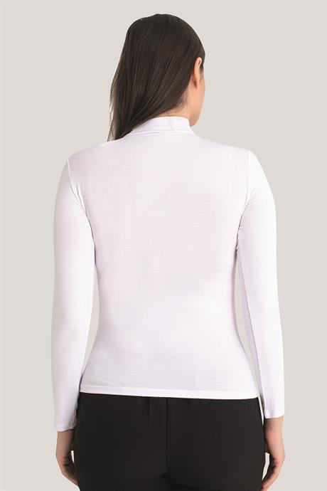 Kadın Beyaz Balıkçı Yaka Uzun Kollu Body 2'li Paket - 5