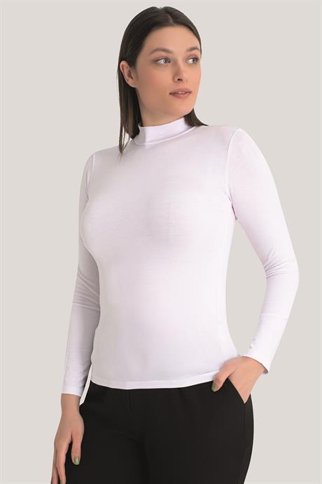Kadın Beyaz Balıkçı Yaka Uzun Kollu Body 3 Adet - 3