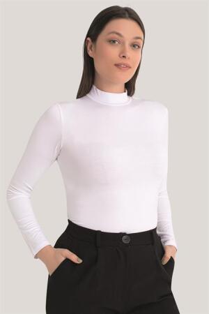 Kadın Beyaz Balıkçı Yaka Uzun Kollu Body 3 Adet - 4