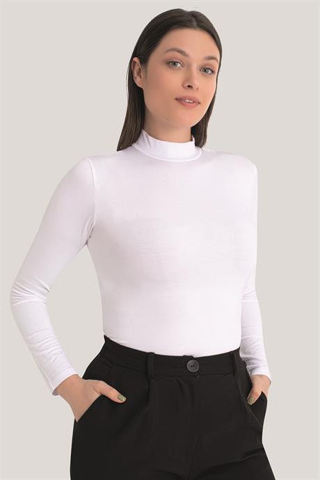 Kadın Beyaz Balıkçı Yaka Uzun Kollu Body 3 Adet - 4