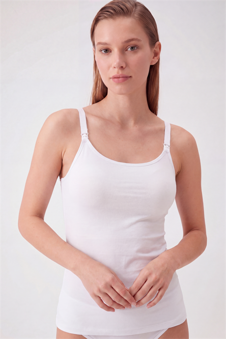 Kadın Beyaz Pamuklu Göğüs Ucu Belli Etmeyen Kaplı Emzirme Atleti - 3