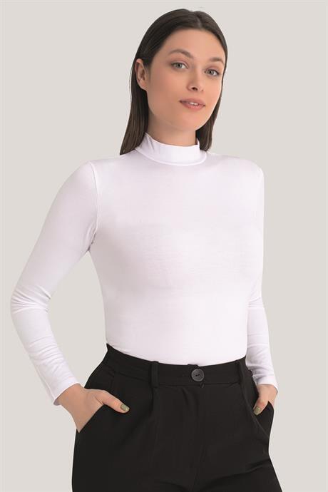 Kadın Beyaz - Siyah Balıkçı Yaka Uzun Kollu Body 2'li Paket - 3