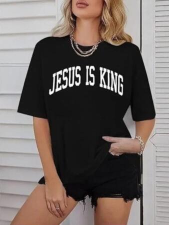 Kadın Bisiklet Yaka Kısa Kol Baskılı T-shirt - Siyah - 1