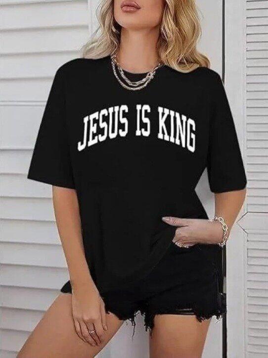 Kadın Bisiklet Yaka Kısa Kol Baskılı T-shirt - Siyah - 1