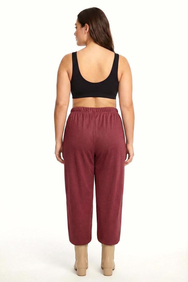 Kadın Bordo Dokulu Büyük Beden Cepli Pijama Altı - 3