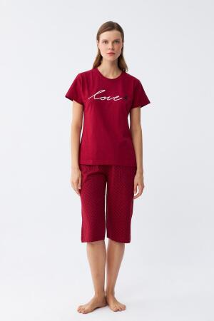 Angelino Kadın Bordo Kalp Desenli Kapri Pijama Takımı - Angelino (1)