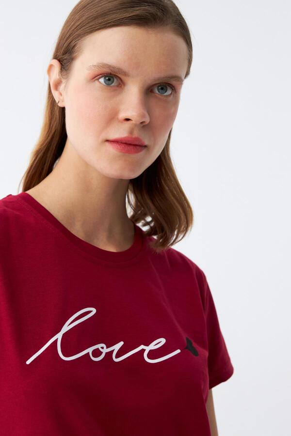 Angelino Kadın Bordo Kalp Desenli Kapri Pijama Takımı - 3