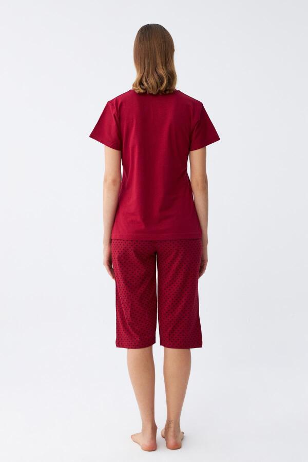 Angelino Kadın Bordo Kalp Desenli Kapri Pijama Takımı - 4