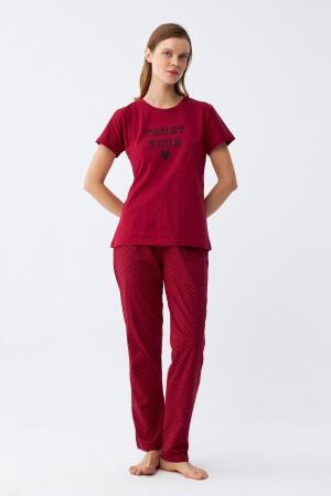 Angelino Kadın Bordo Kalp Desenli Kısa Kollu Penye Pijama Takımı - Angelino (1)
