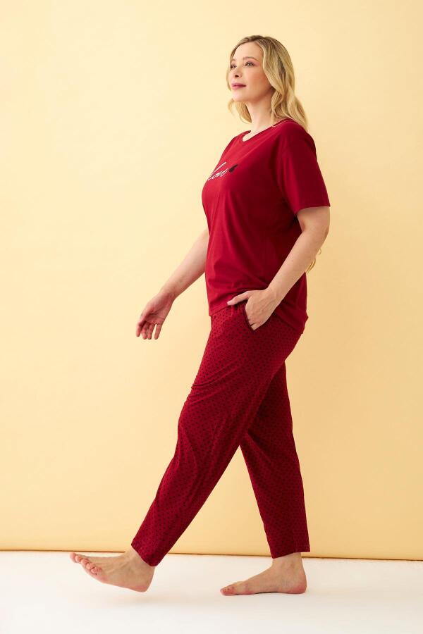 Angelino Kadın Bordo Love Yazılı Büyük Beden Pijama Takımı - 4