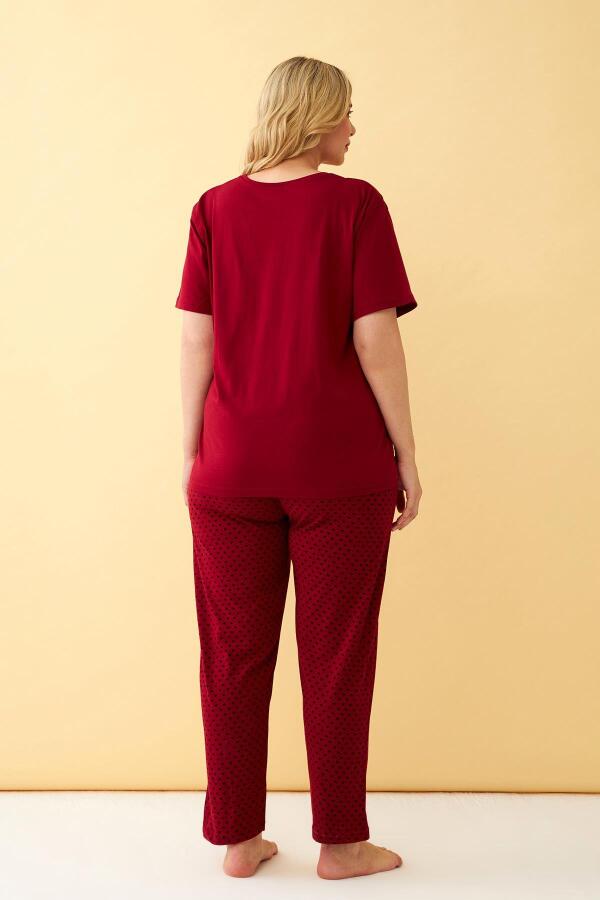 Angelino Kadın Bordo Love Yazılı Büyük Beden Pijama Takımı - 5