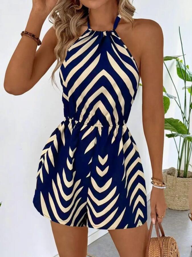 Kadın Boyundan Askılı Halter Yakalı Desenli Süprem Tulum - 2