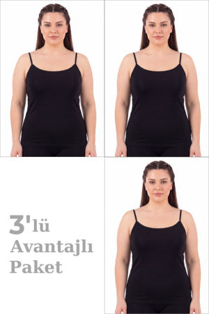 Kadın Büyük Beden İp Askılı Atlet Pamuklu Likralı Yumuşak Esnek Kumaş 3'lü Paket - Angelino