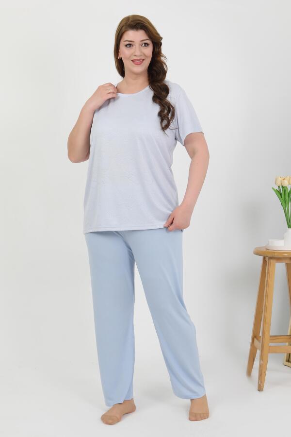 Angelino Kadın Büyük Beden Kısa Kol Penye Pijama Takımı Mavi 202510 - 1
