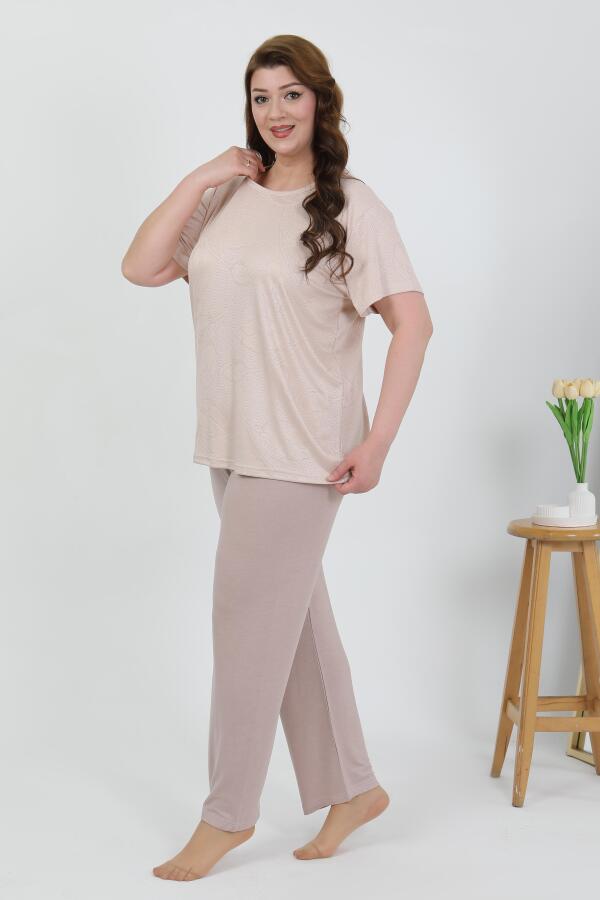 Angelino Kadın Büyük Beden Kısa Kol Penye Pijama Takımı Sütlü Kahve 202510 - 4