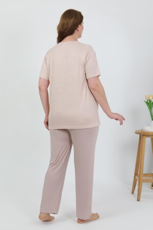 Angelino Kadın Büyük Beden Kısa Kol Penye Pijama Takımı Sütlü Kahve 202510 - 5