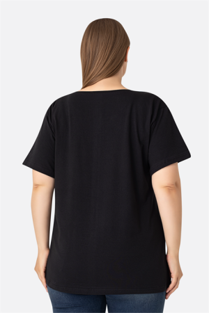Kadın Büyük Beden Pamuklu Basic Kısa Kollu Bisiklet Yaka Tişört Siyah 3'lü Paket - 5