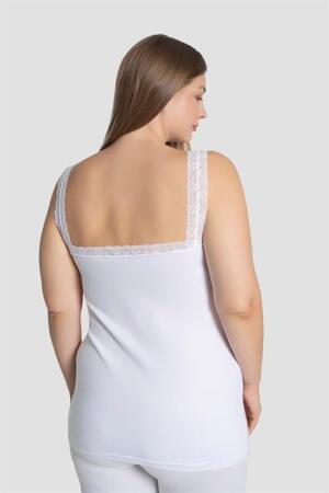 Kadın Büyük Beden Pamuklu Dantelli Atlet Esnek ve Rahat Beyaz 3'lü Paket - 6