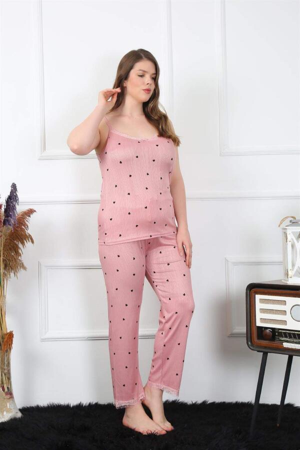 Kadın Büyük Beden Somon İp Askılı Pijama Takım 202196 - 2