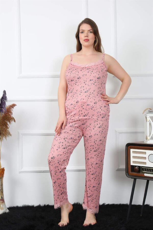 Kadın Büyük Beden Somon İp Askılı Pijama Takım 202198 - 2