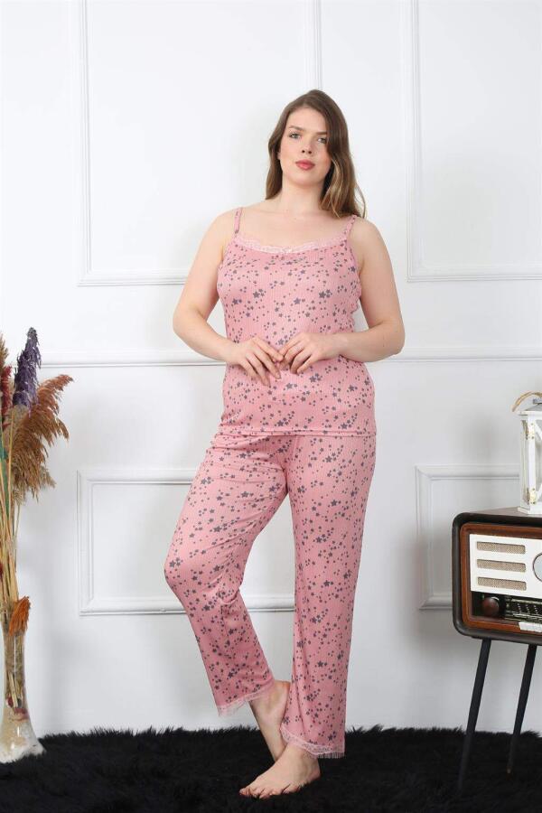 Kadın Büyük Beden Somon İp Askılı Pijama Takım 202198 - 3