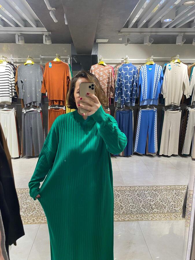 Kadın Büyük Beden Triko Koyu Yeşil Elbise 3367 - 1
